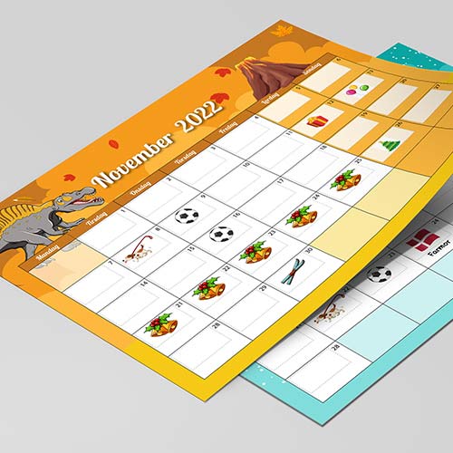 Kalender til børn med dinosaurer