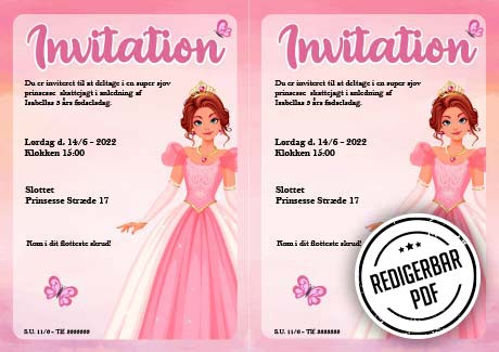 Prinsesse fødselsdag invitation