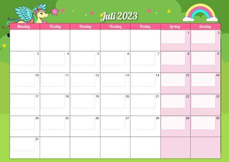 Kalender til børn - enhjørninge